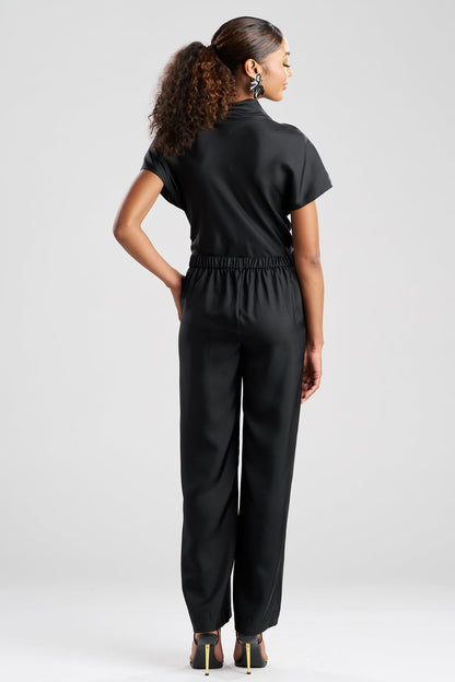 Solid Silk Twill Pull On Straight Leg Pants Black Natori