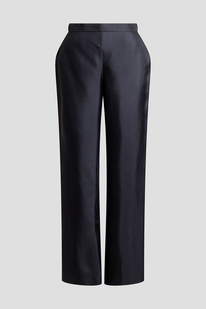 Solid Silk Twill Pull On Straight Leg Pants Black Natori