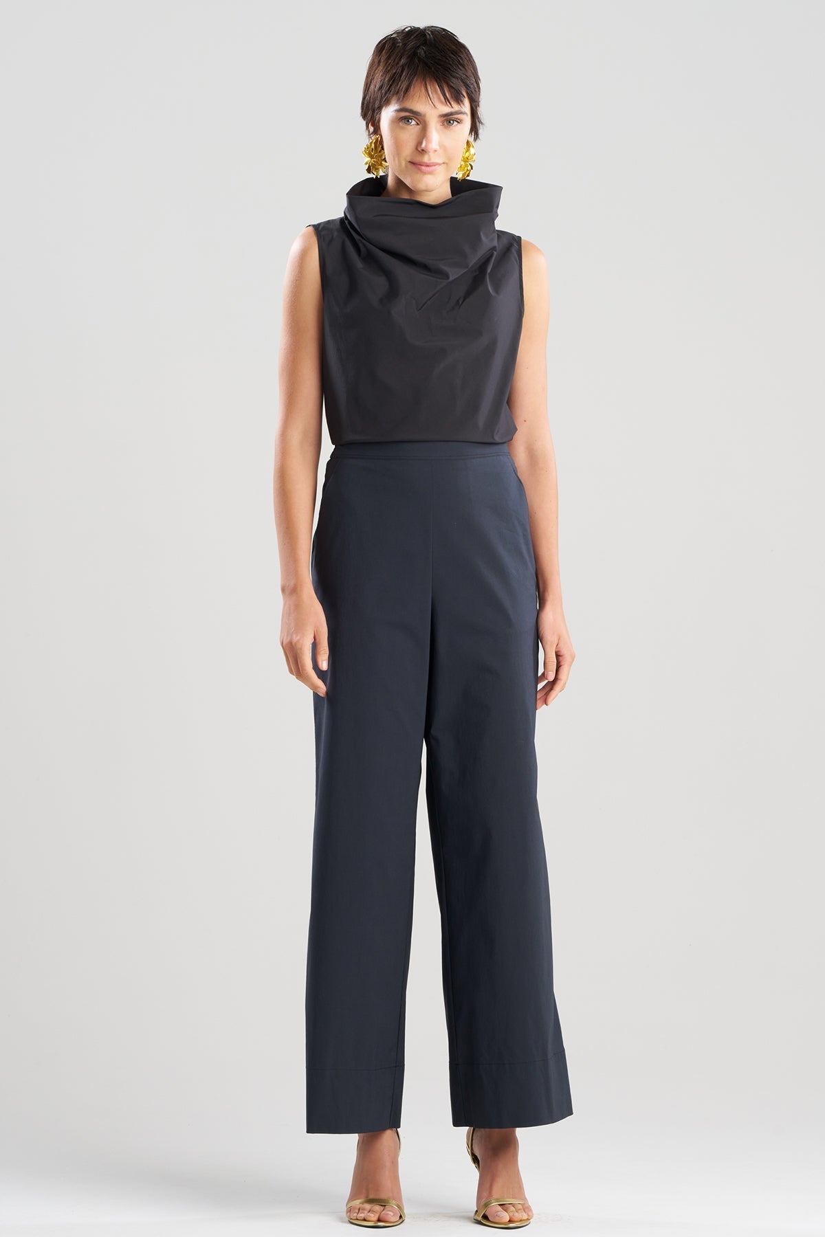 Tech Cotton Taffeta Wide Pull On Pants Black Natori