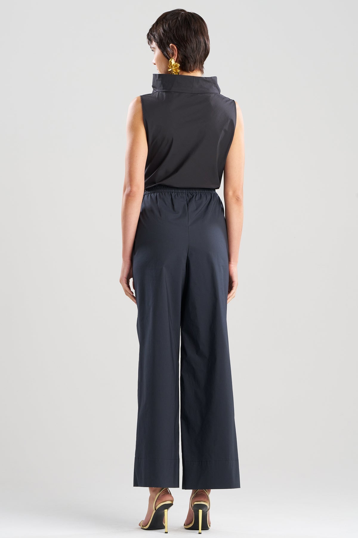 Tech Cotton Taffeta Wide Pull On Pants Black Natori