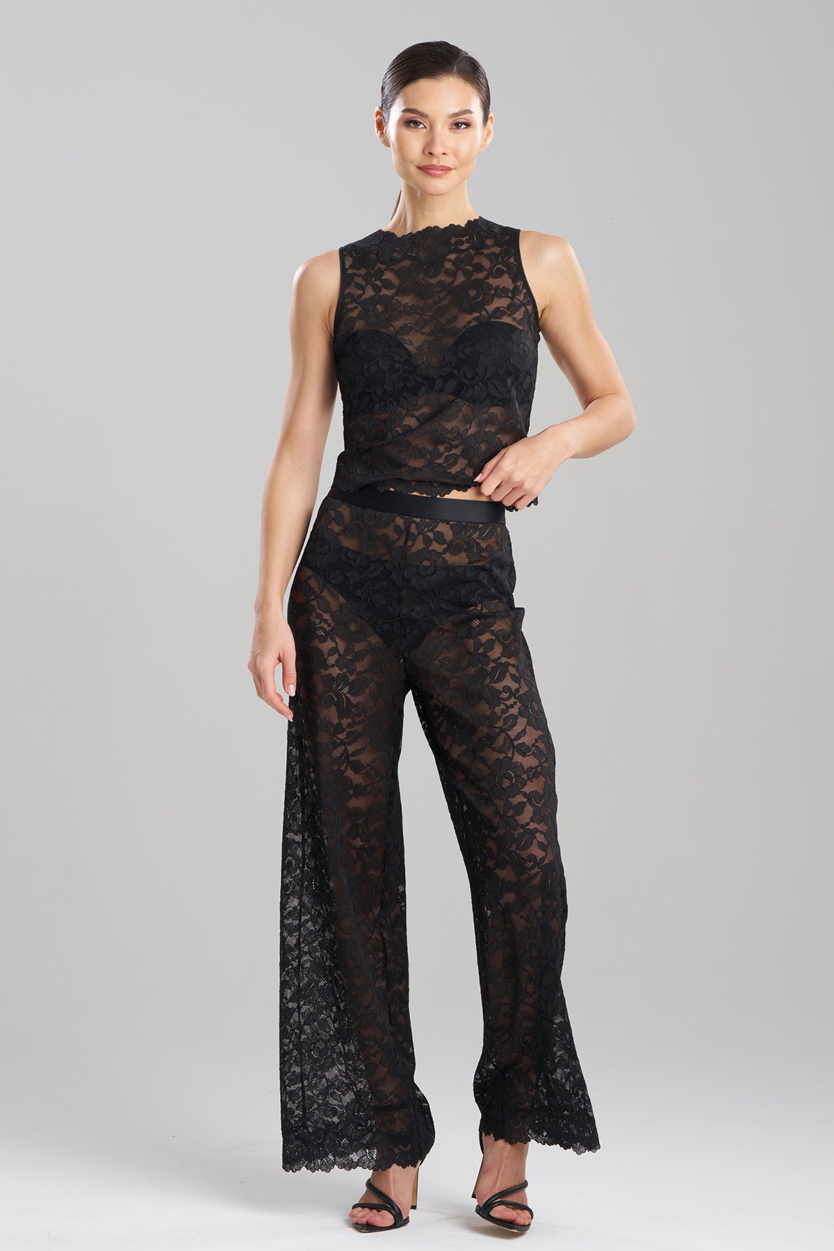 Peony Allover Lace Pants Black Natori