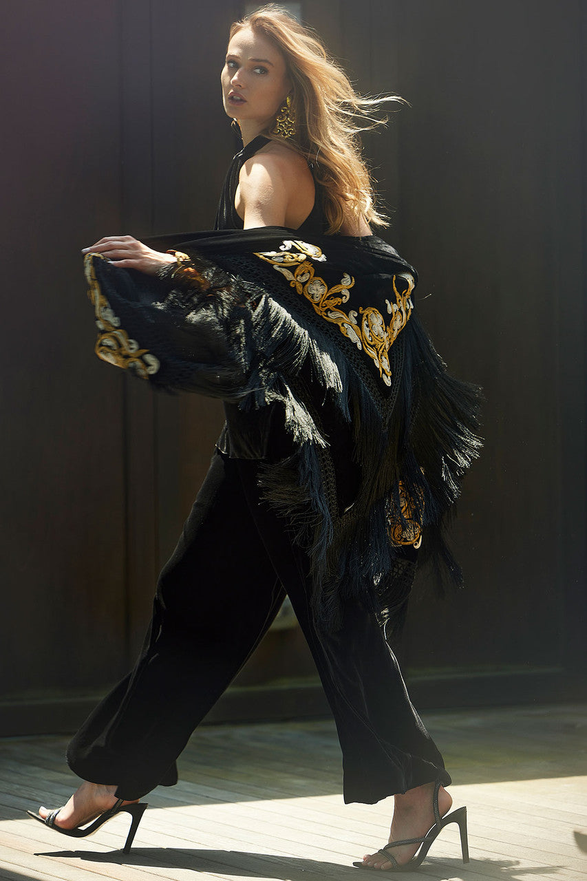 Buy Couture Velvet Silk Palazzo Pants in Black Online Black Natori