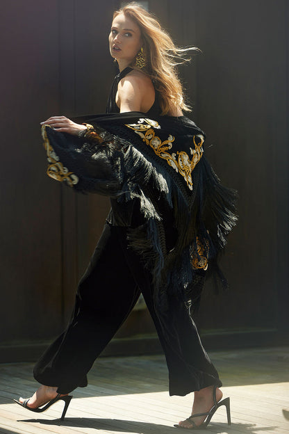 Buy Couture Velvet Silk Palazzo Pants in Black Online Black Natori