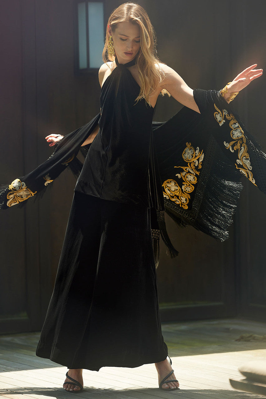 Buy Couture Velvet Silk Palazzo Pants in Black Online Black Natori