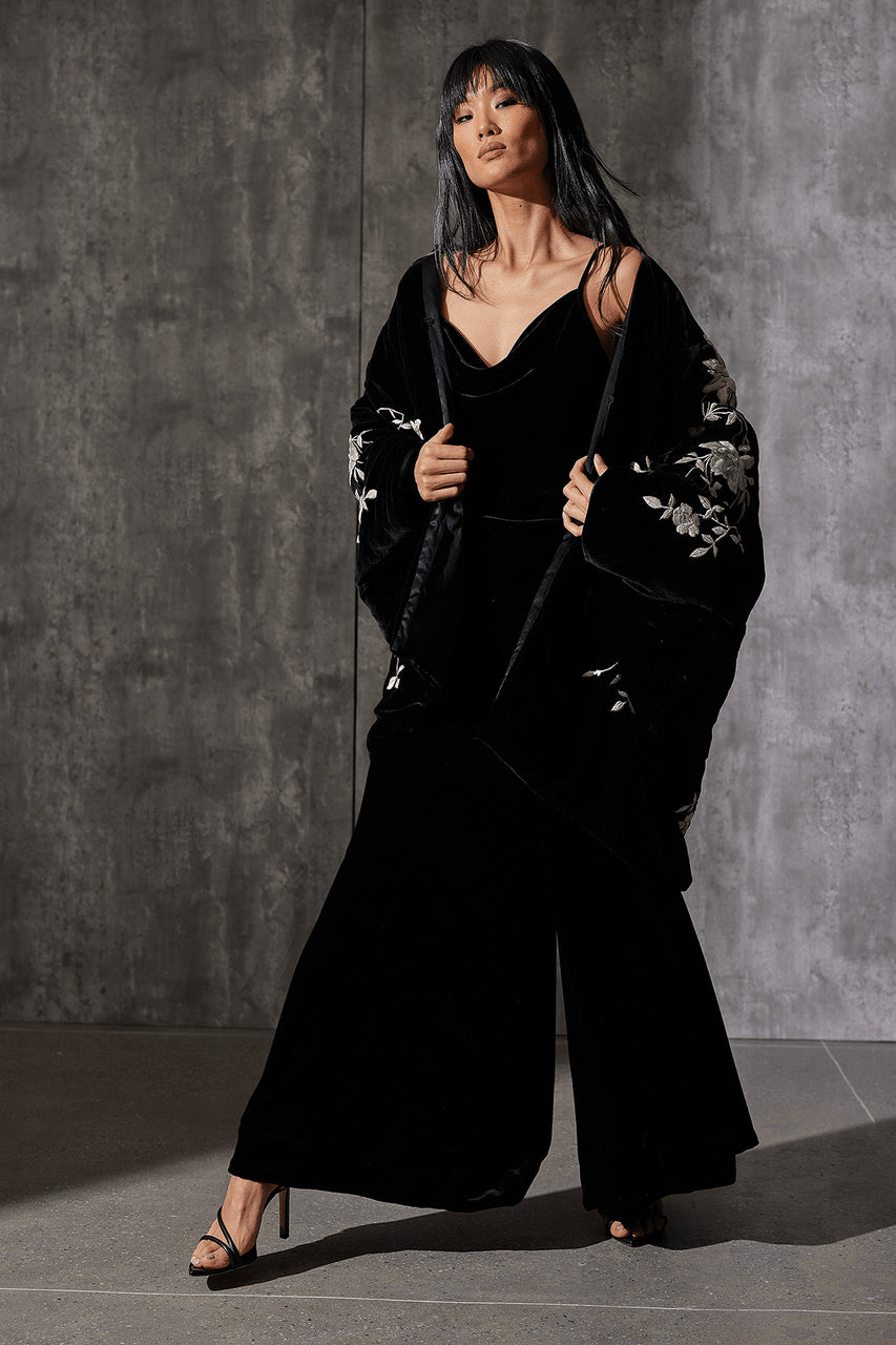 Buy Couture Velvet Silk Palazzo Pants in Black Online Black Natori