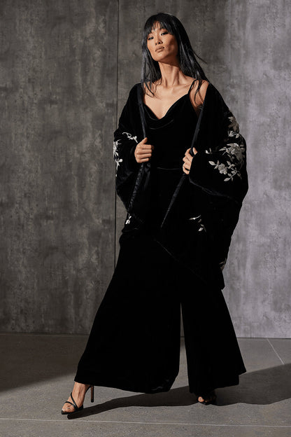 Buy Couture Velvet Silk Palazzo Pants in Black Online Black Natori
