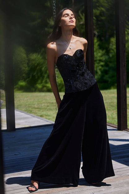 Buy Couture Velvet Silk Palazzo Pants in Black Online Black Natori