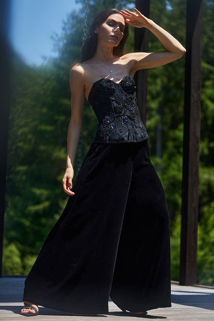 Buy Couture Velvet Silk Palazzo Pants in Black Online Black Natori