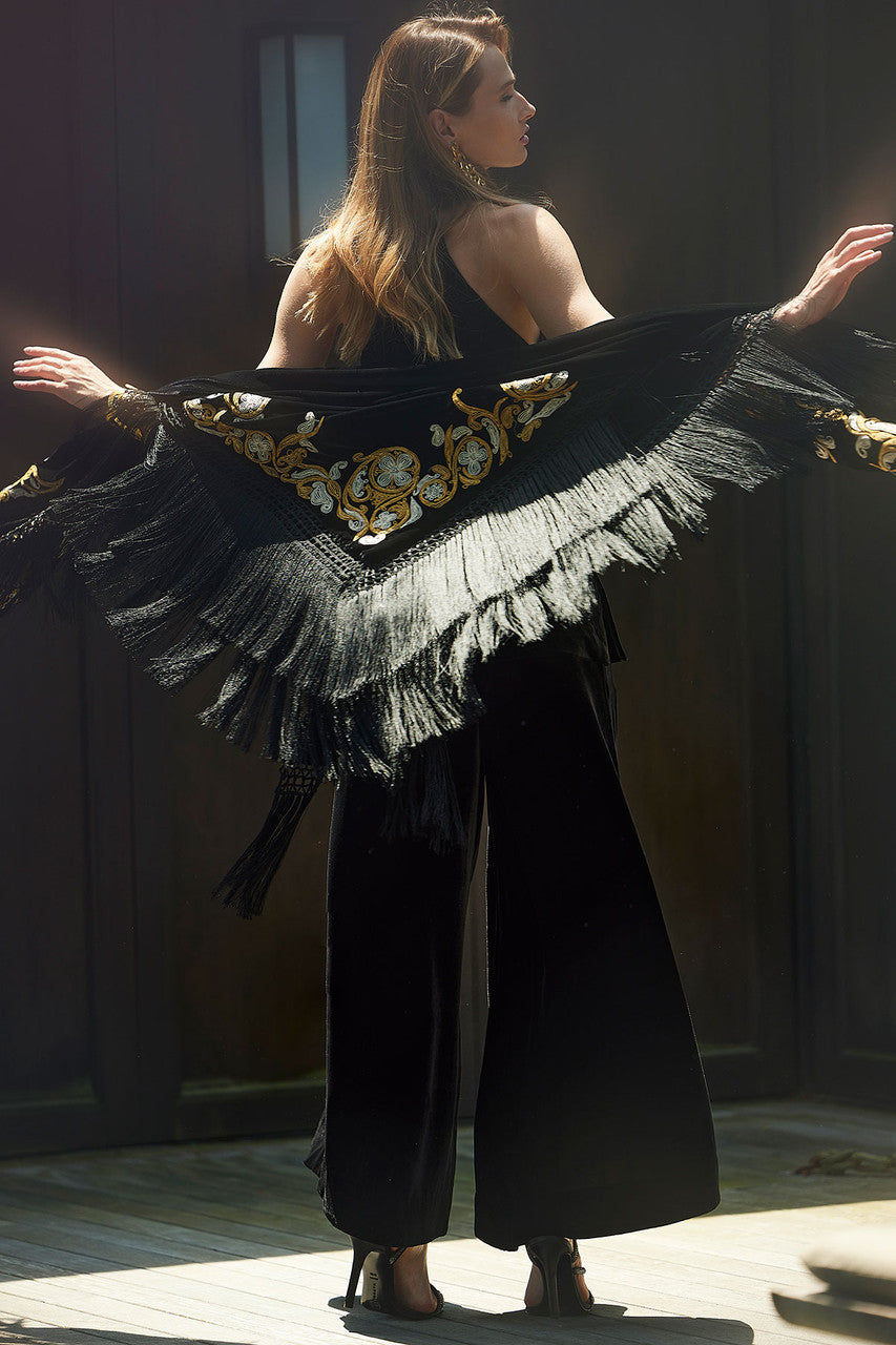 Buy Couture Velvet Silk Palazzo Pants in Black Online Black Natori