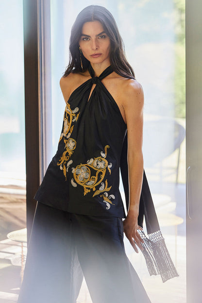 Buy Couture Velvet Silk Palazzo Pants in Black Online Black Natori