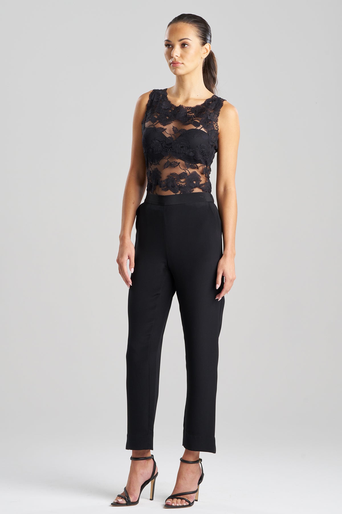 Buy Silk Crepe Tapered Pants in Black Online Black Natori