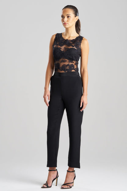 Buy Silk Crepe Tapered Pants in Black Online Black Natori