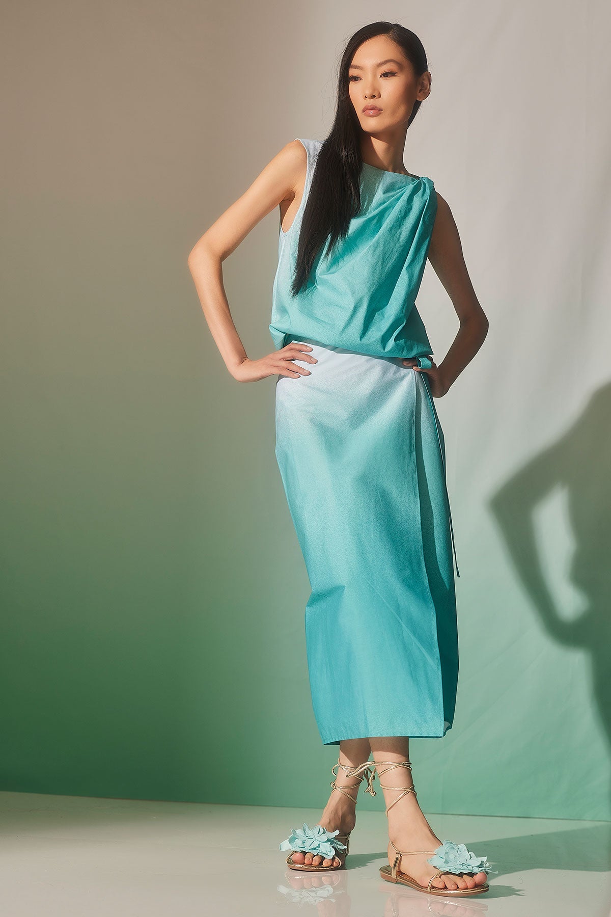 Akari Cotton Wrap Skirt Mizu Blue Natori