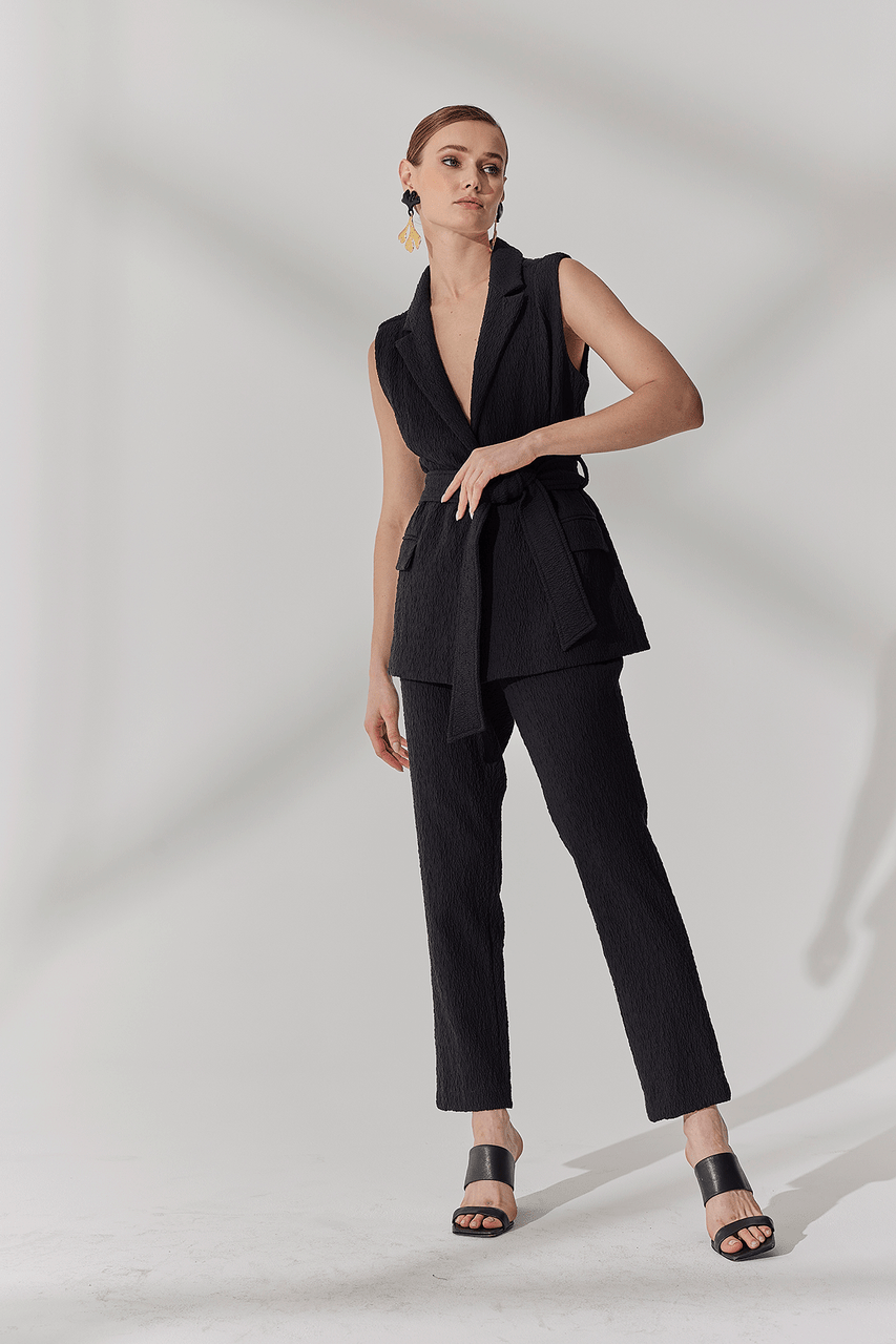 Buy Stretch Texture Jacquard Ankle Pants in Black Online Black Natori
