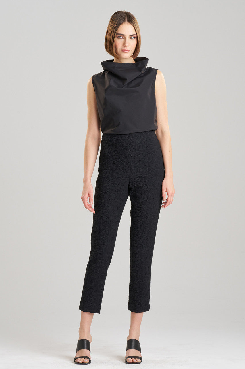 Buy Stretch Texture Jacquard Ankle Pants in Black Online Black Natori