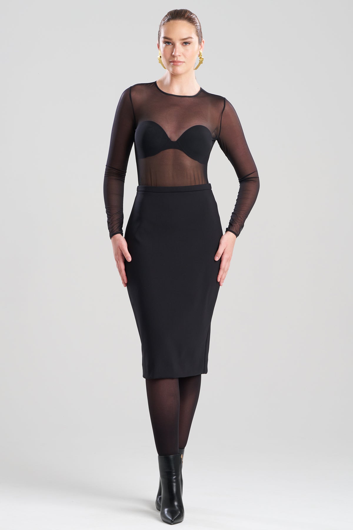 Techno Crepe Pencil Skirt Black Natori
