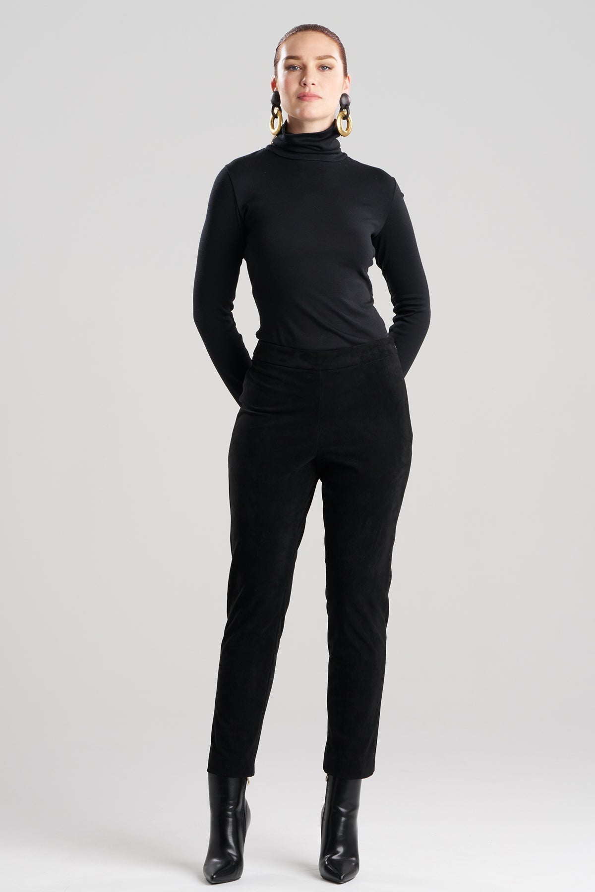 Vegan Luxe Suede Side Zip Ankle Pants Black Natori