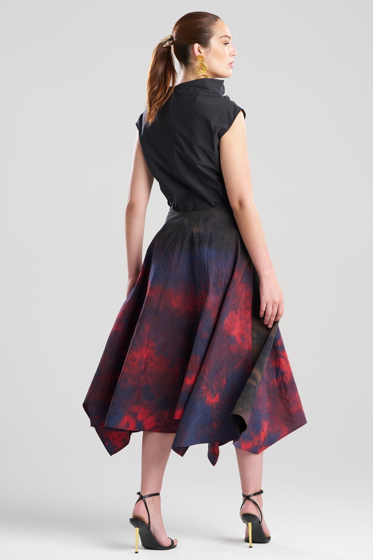 Niji Tie Dye Taffeta Origami Maxi Skirt Red Natori