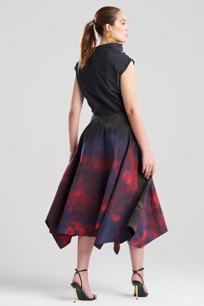 Niji Tie Dye Taffeta Origami Maxi Skirt Red Natori