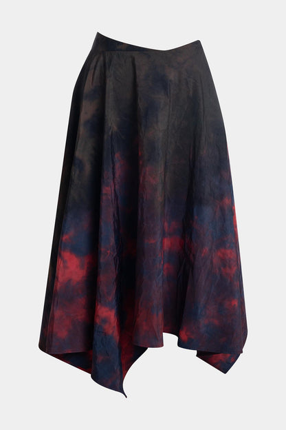 Niji Tie Dye Taffeta Origami Maxi Skirt Red Natori