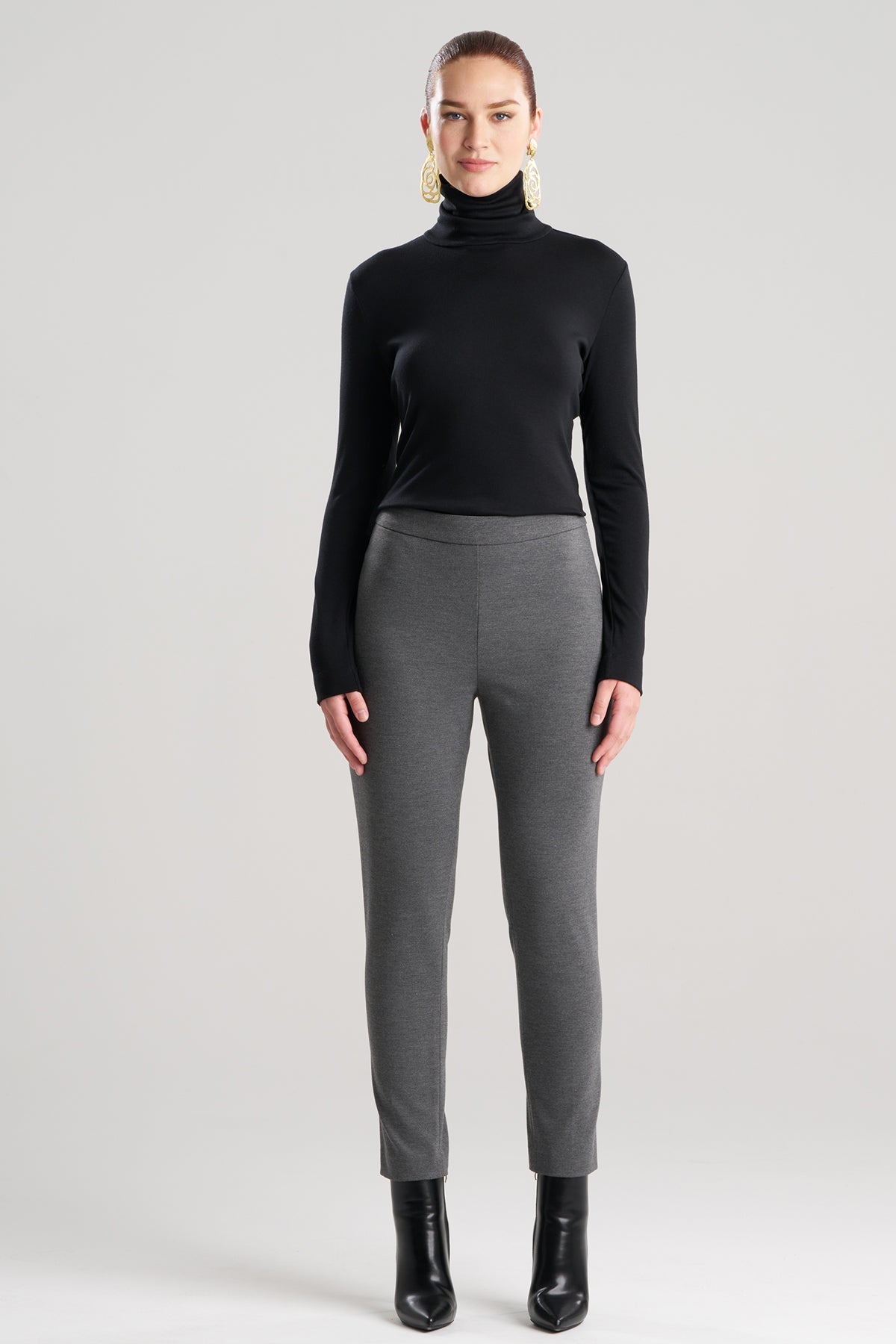 Compact Knit Side Zip Ankle Pants Dark Grey Heather Natori