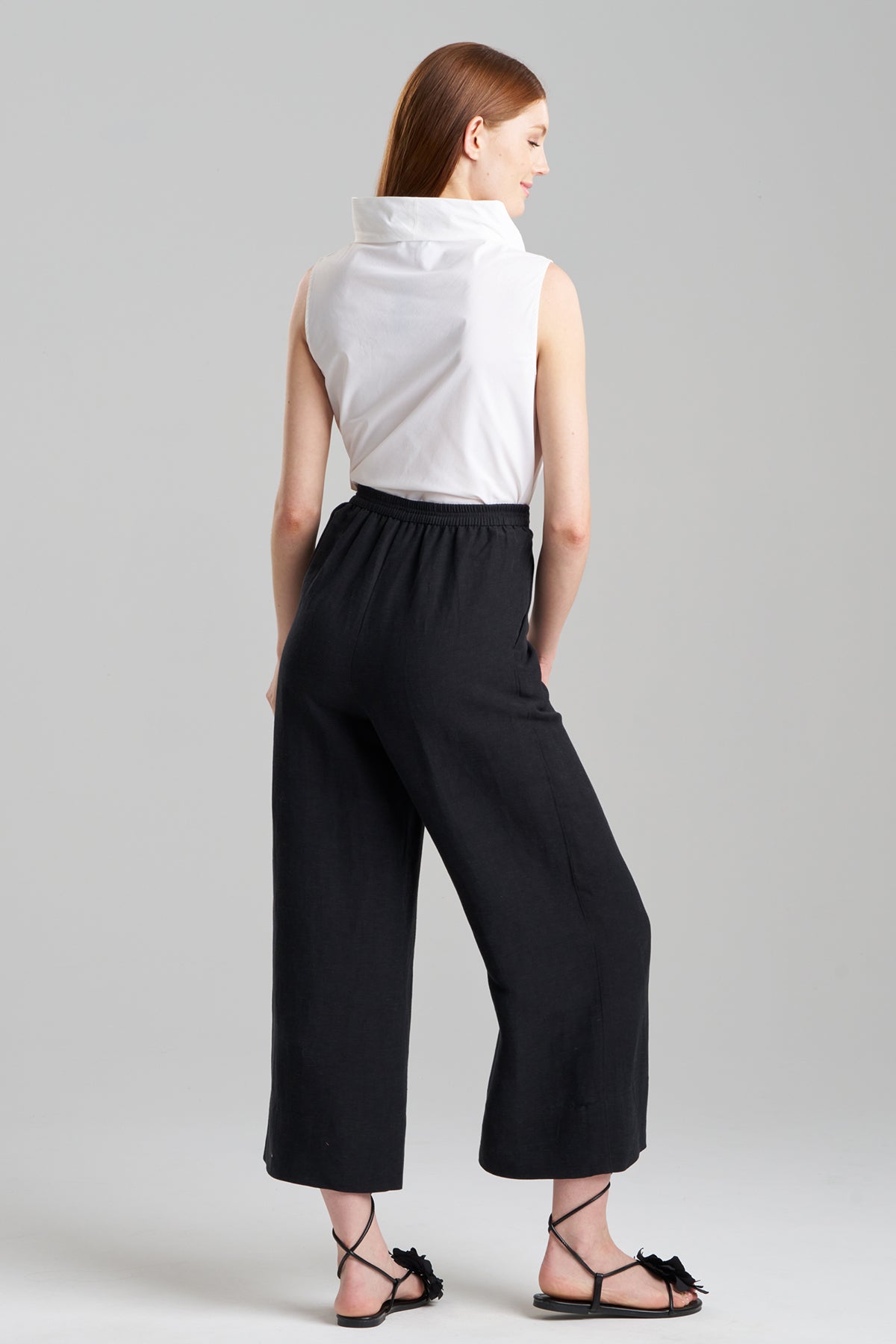 Light Weight Linen Cropped Wide Leg Pants Black Natori