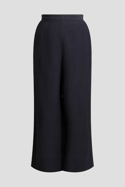 Light Weight Linen Cropped Wide Leg Pants Black Natori
