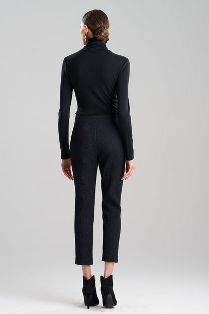 Buy Textured Cotton Jacquard Ankle Pants in Black Online Black Natori