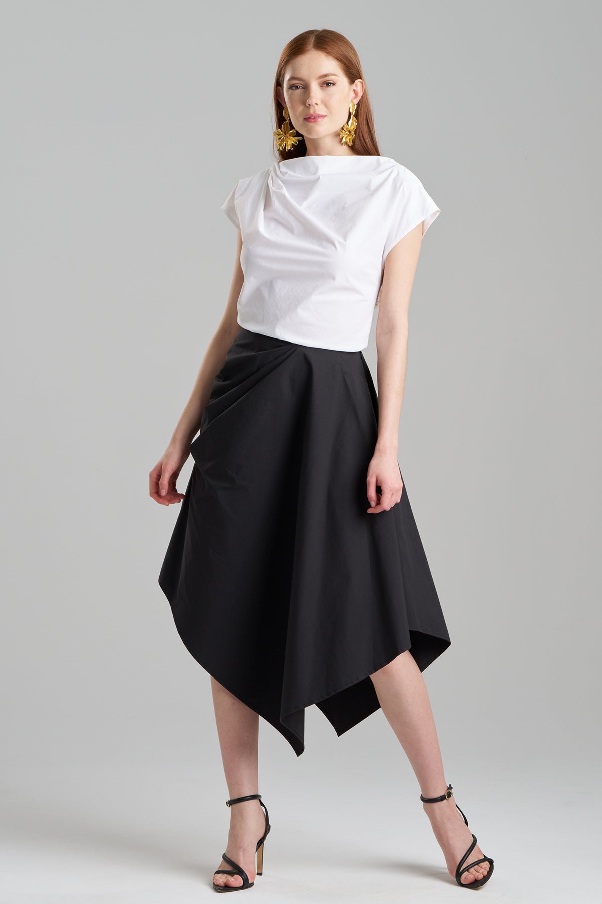 Tech Cotton Taffeta Origami Asymmetrical Skirt Black Natori