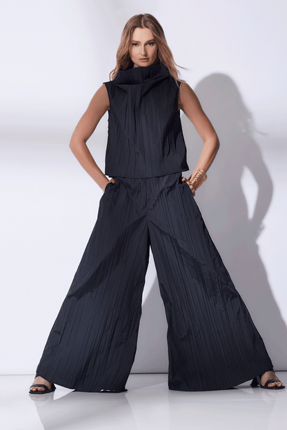 Buy Taffeta Plisse Pants in Black Online Black Natori