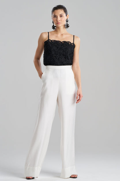 Cotton Silk Twill Trousers White Natori