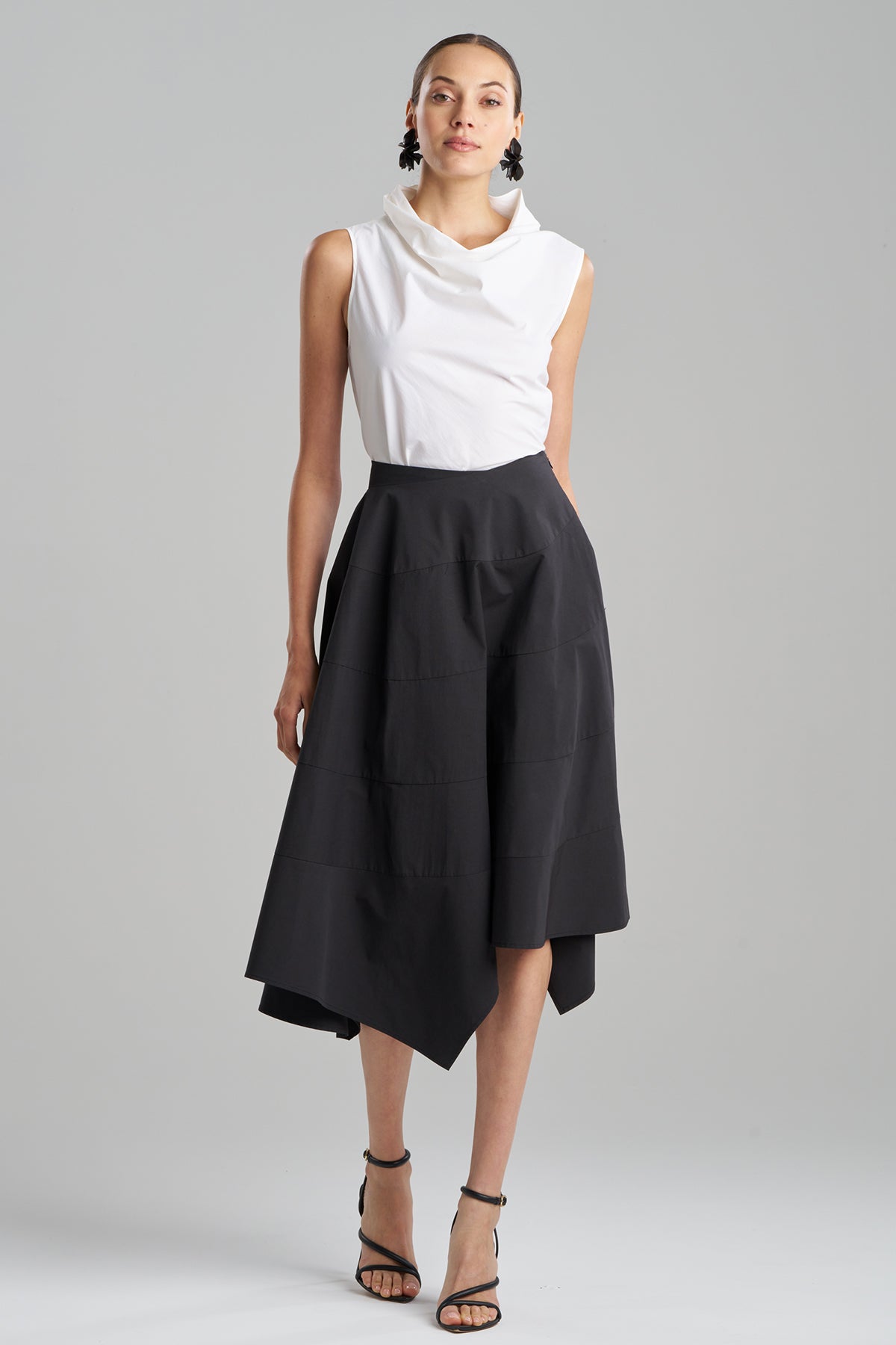Tech Cotton Taffeta Origami Spiral Skirt Black Natori