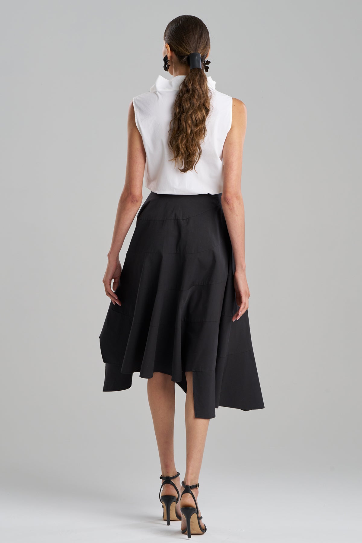 Tech Cotton Taffeta Origami Spiral Skirt Black Natori