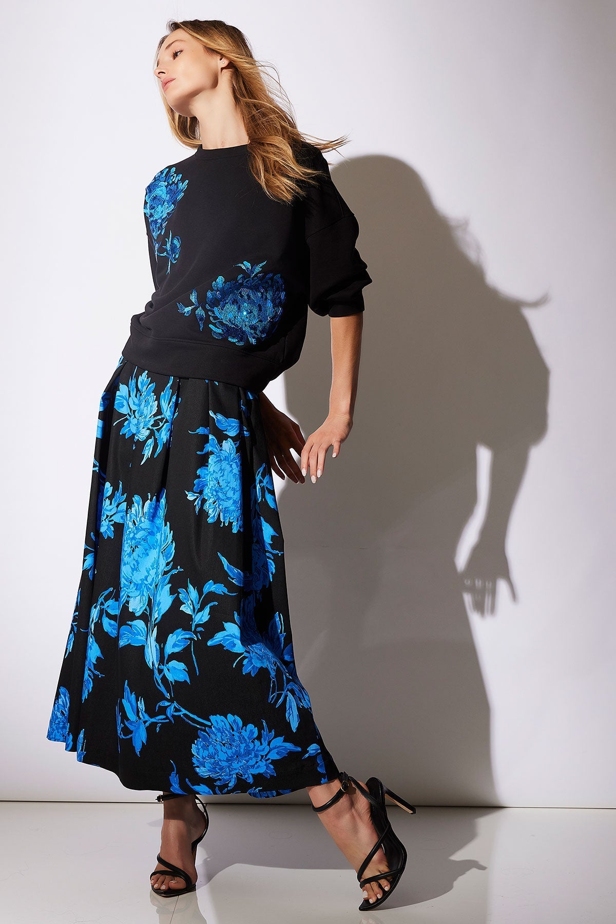 Buy Miyako Printed Cotton Chino Maxi Skirt online Aster Blue Natori