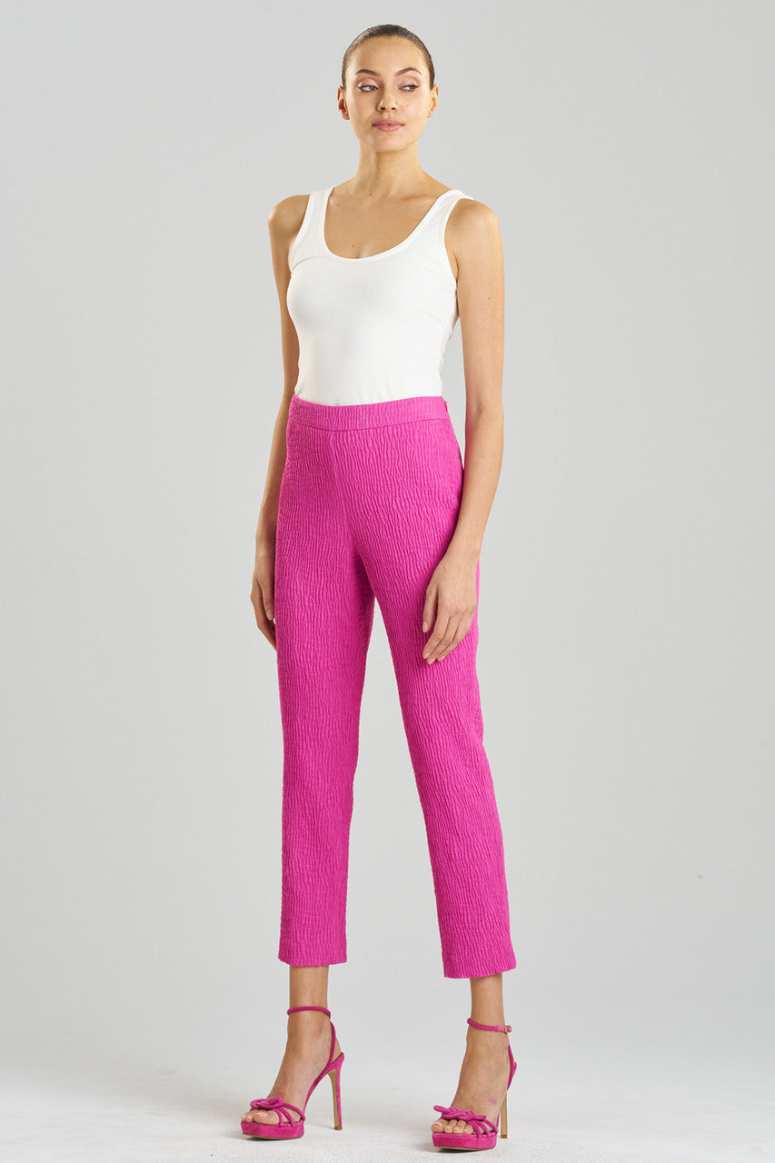 Buy Textured Cotton Jacquard Ankle Pants in Bright Berry Online Bright Berry Natori