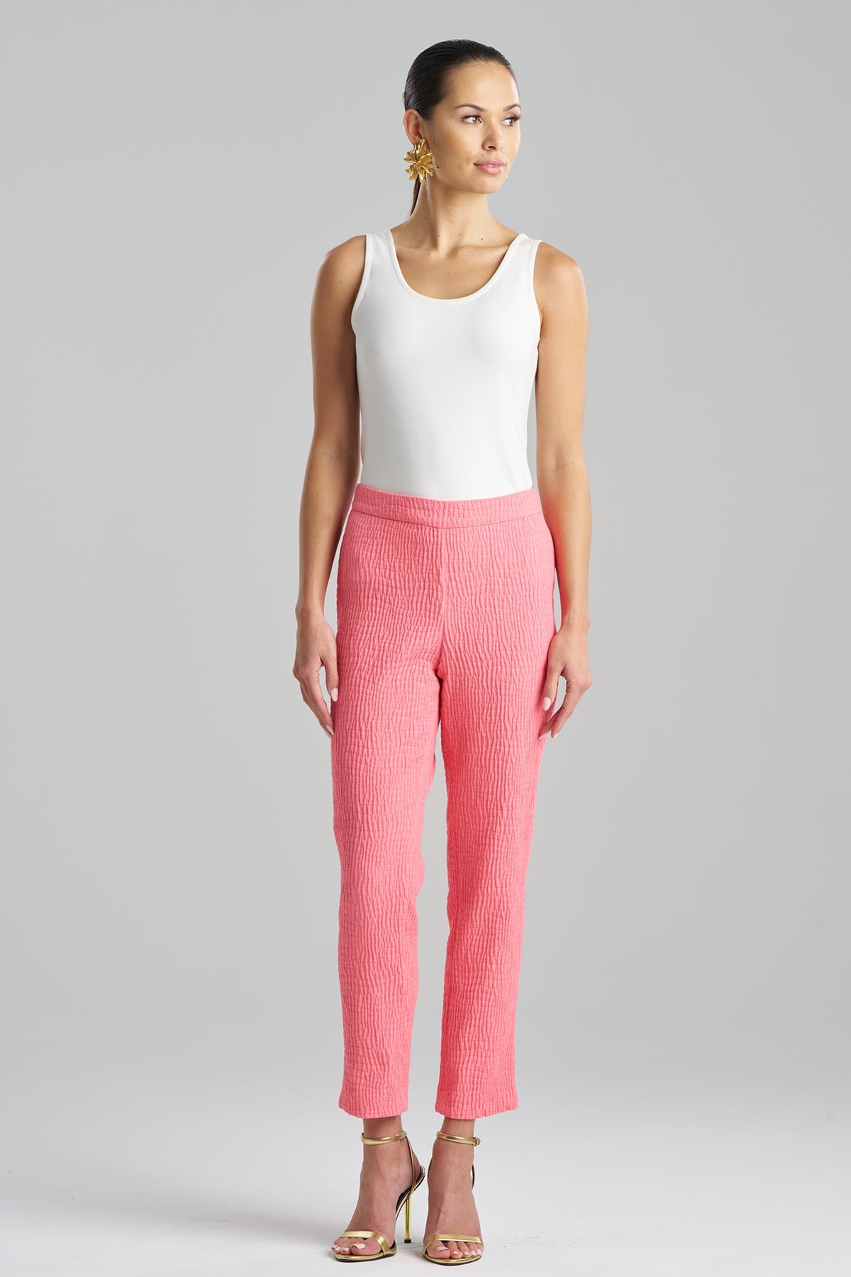 Textured Cotton Jacquard Ankle Pants Flamingo Pink Natori