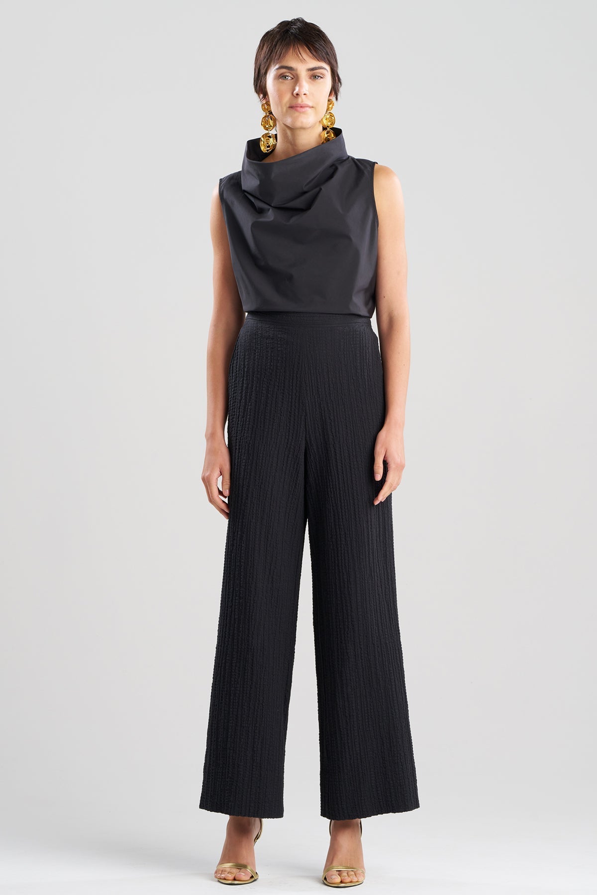 Matelassé Cotton Wide Pull On Pants Black Natori