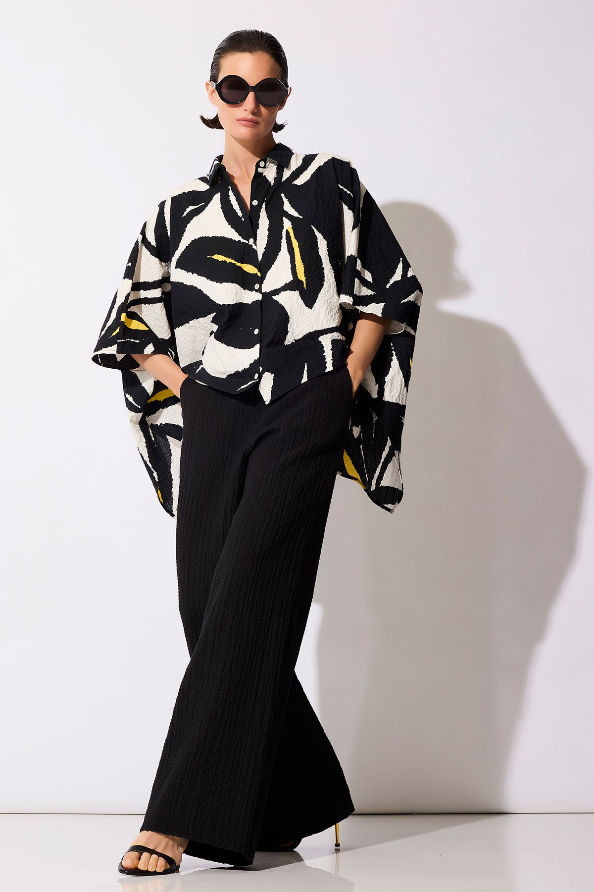 Matelassé Cotton Wide Pull On Pants Black Natori