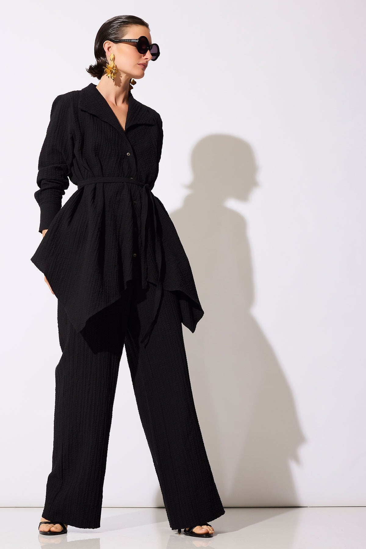 Matelassé Cotton Wide Pull On Pants Black Natori