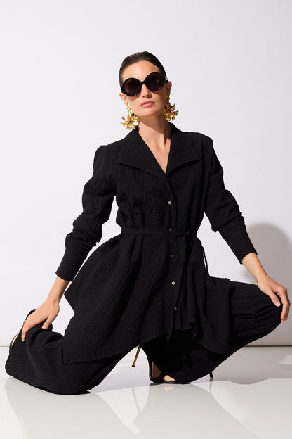 Matelassé Cotton Wide Pull On Pants Black Natori