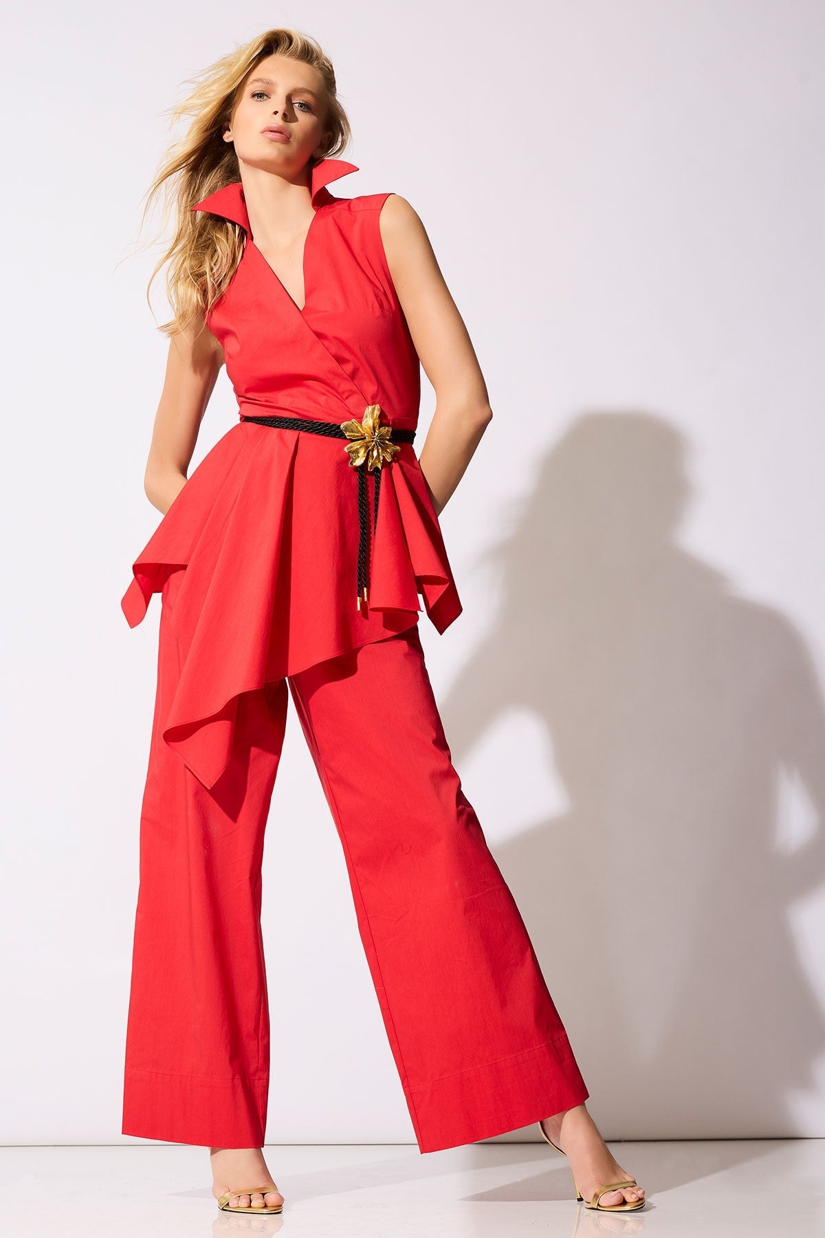 Tech Cotton Taffeta Wide Pull On Pants Mars Red Natori