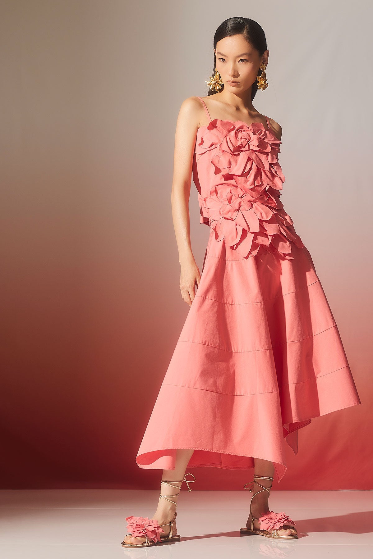 Tech Cotton Taffeta Origami Spiral Skirt Flamingo Pink Natori
