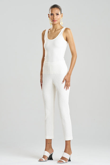 Buy Textured Cotton Jacquard Ankle Pants in White Online White Natori