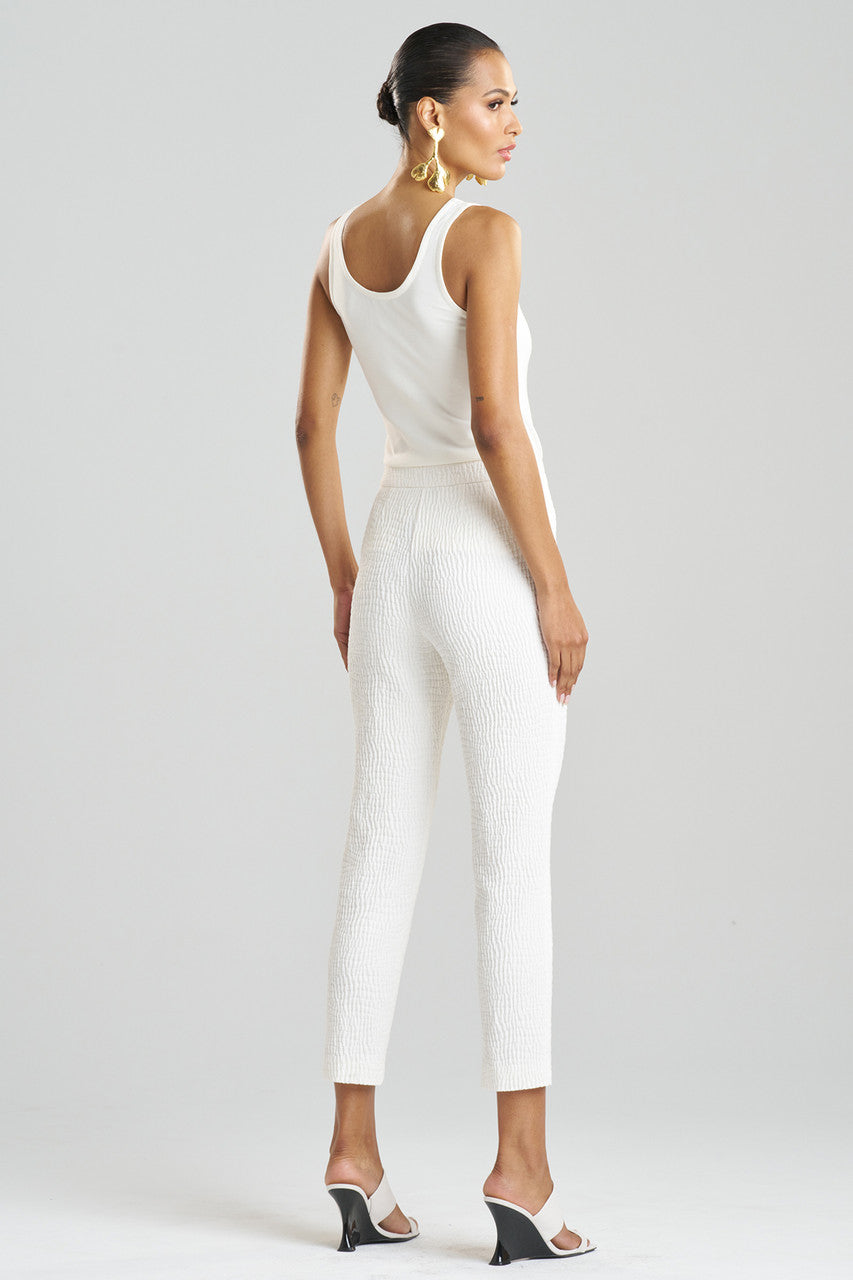 Buy Textured Cotton Jacquard Ankle Pants in White Online White Natori