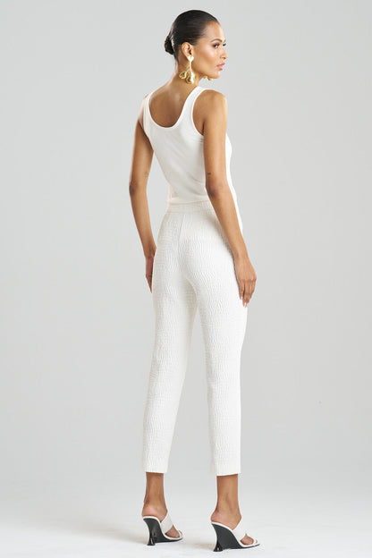 Buy Textured Cotton Jacquard Ankle Pants in White Online White Natori