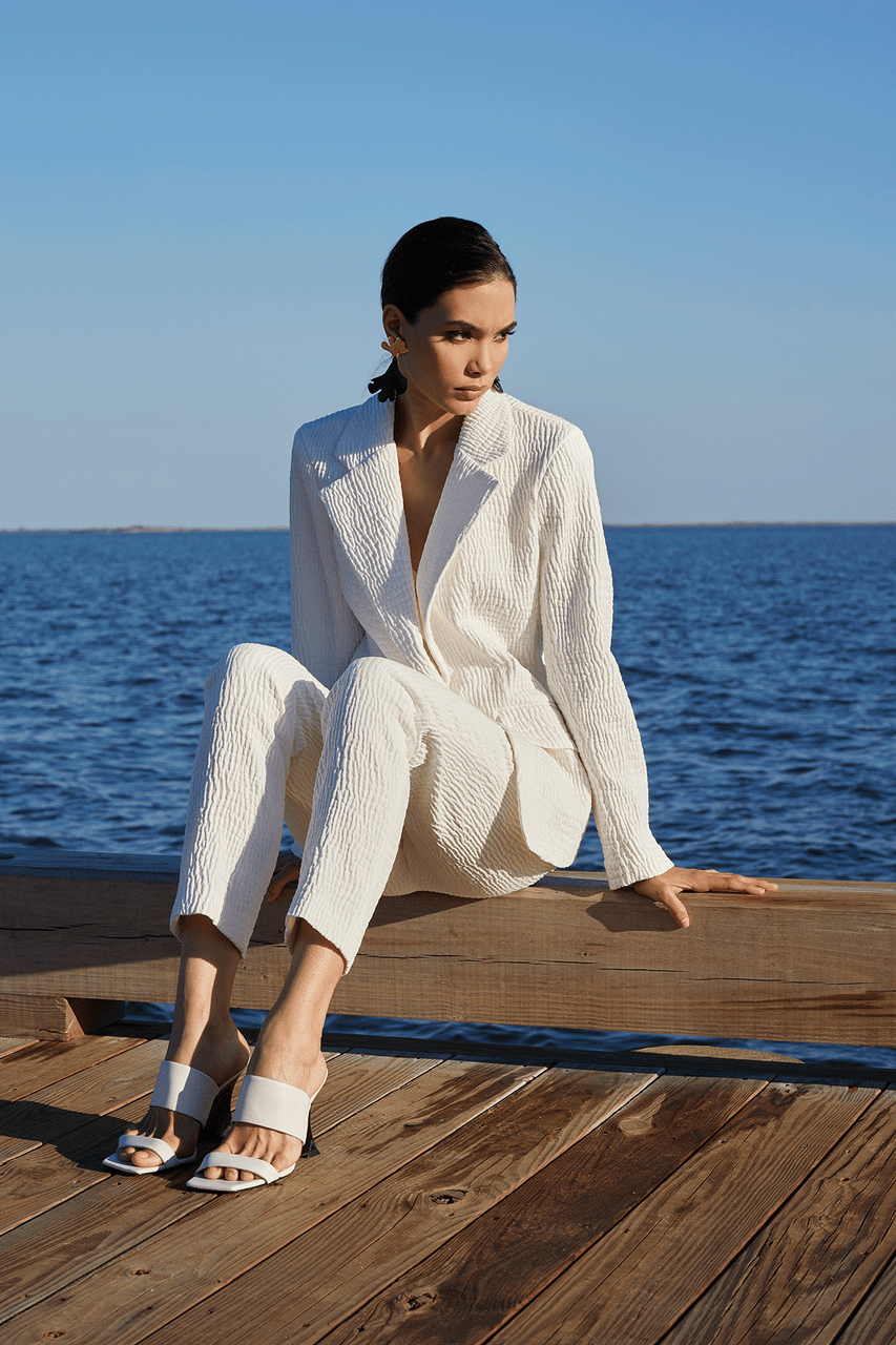 Buy Textured Cotton Jacquard Ankle Pants in White Online White Natori