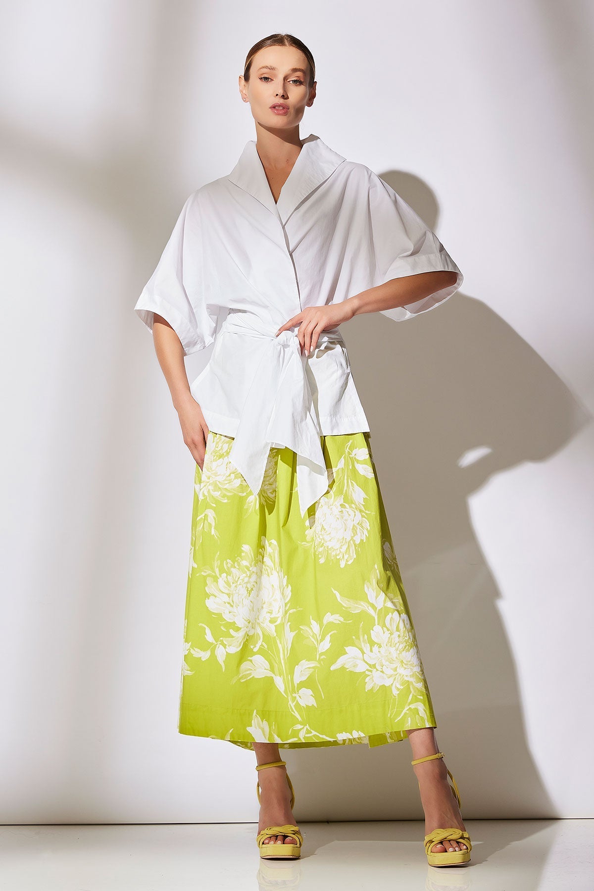 Miyako Printed Cotton Poplin Maxi Skirt Chartreuse Natori