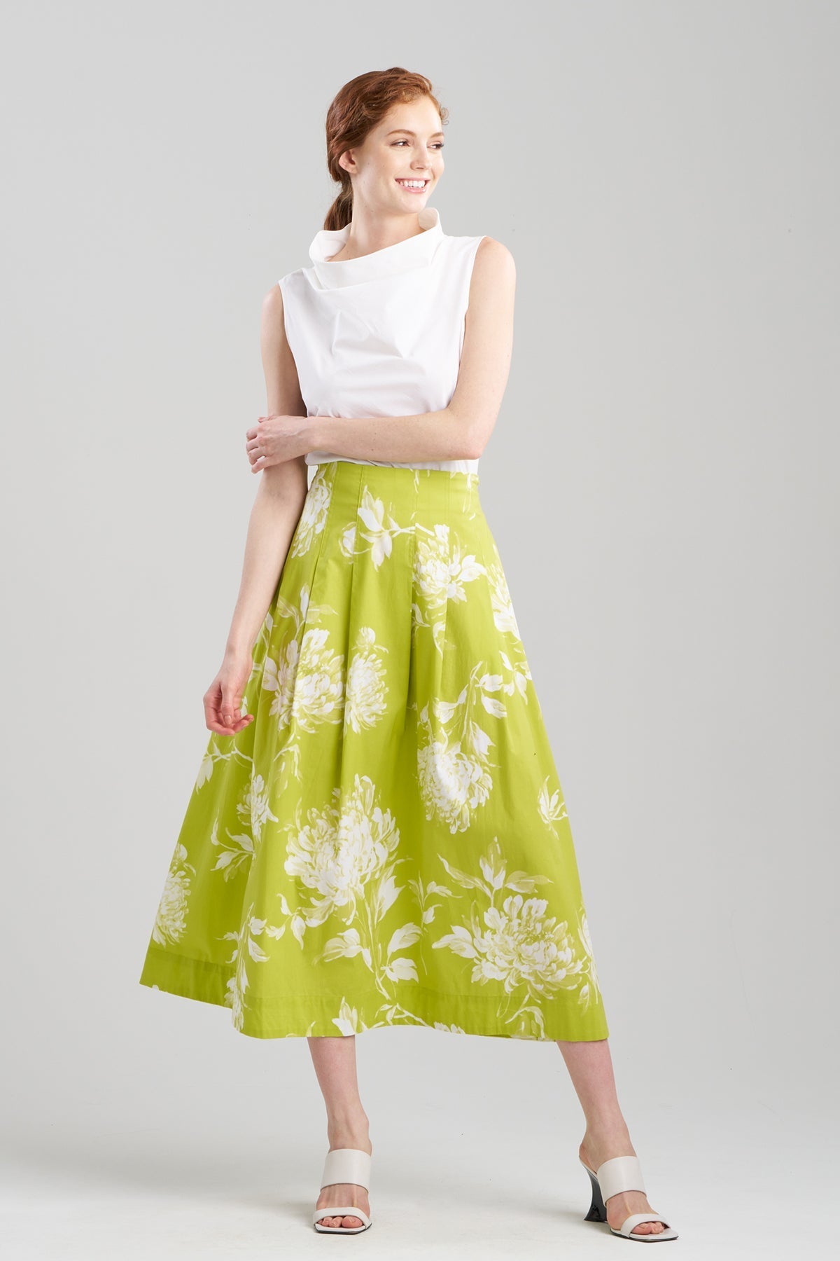 Miyako Printed Cotton Poplin Maxi Skirt Chartreuse Natori
