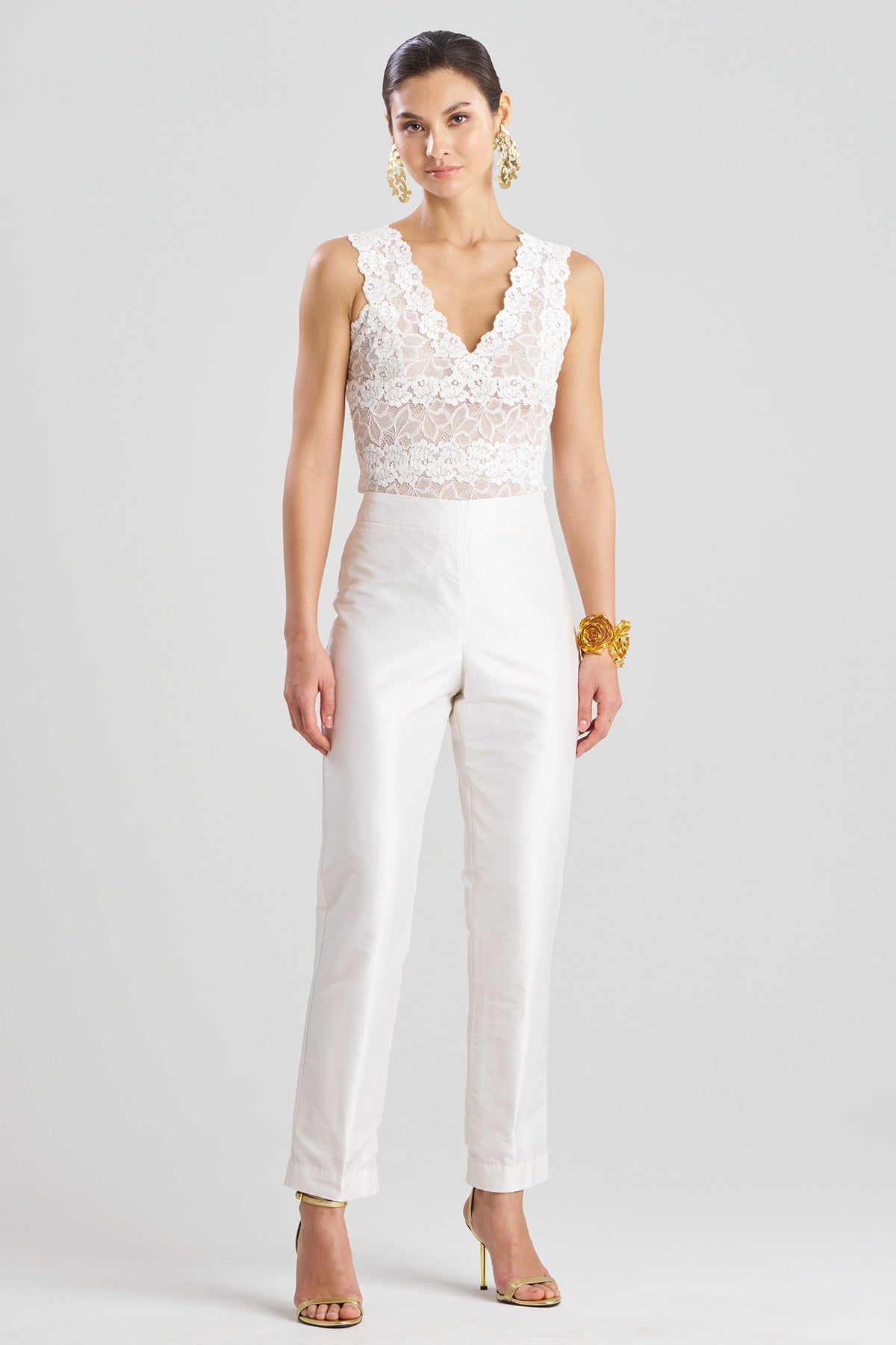Couture Silk Dupioni Slim Pants White Natori