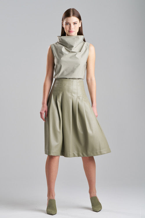 Buy Vegan Luxe Lambskin A-line Pleated Skirt in Light Sage Online Light Sage Natori